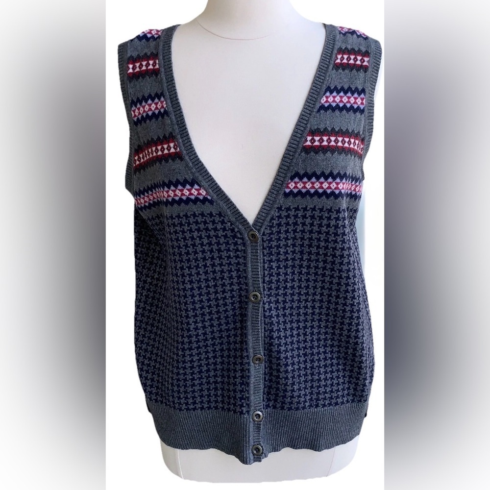 Tommy Hilfiger Cardigan Sweater Vest Womens XL Houndstooth Angora Blend Preppy
